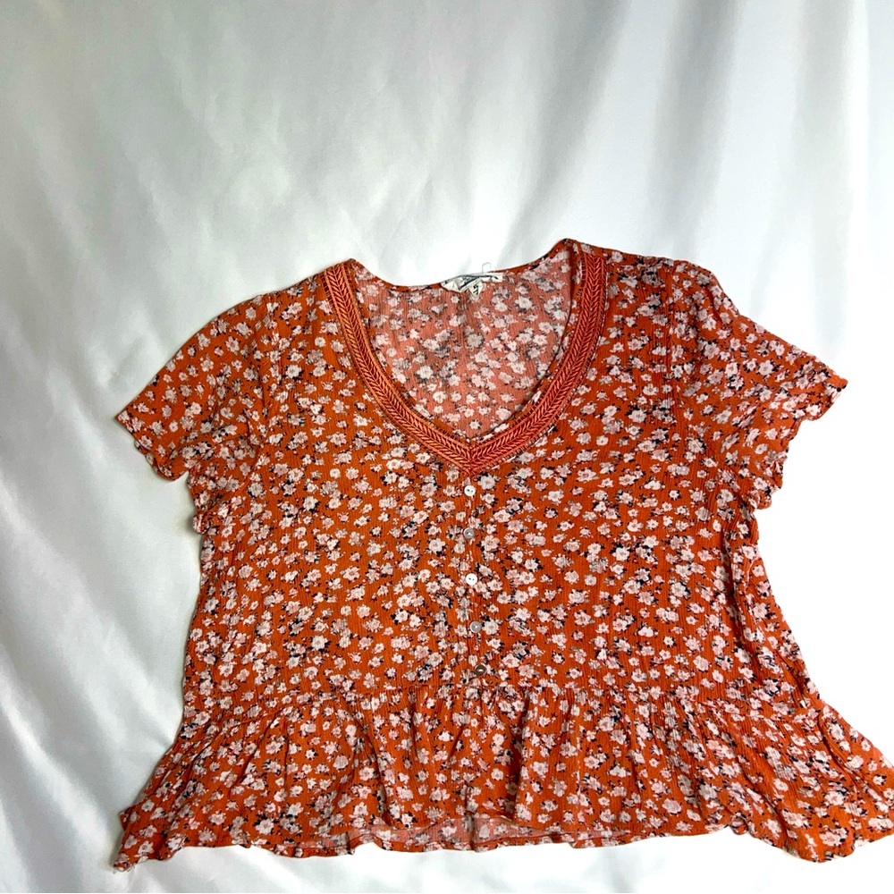 Sale! Hippie Rose Coral Peach Flowers Top (XL) Pablum Cutout Lace Summer